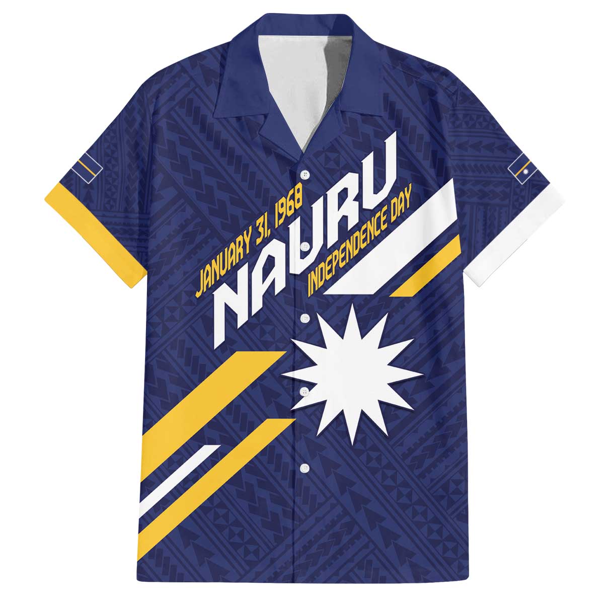 Personalised Happy Nauru Independence Day Family Matching Off The Shoulder Long Sleeve Dress and Hawaiian Shirt Polynesian Pattern LT05 Dad's Shirt - Short Sleeve Blue - Polynesian Pride