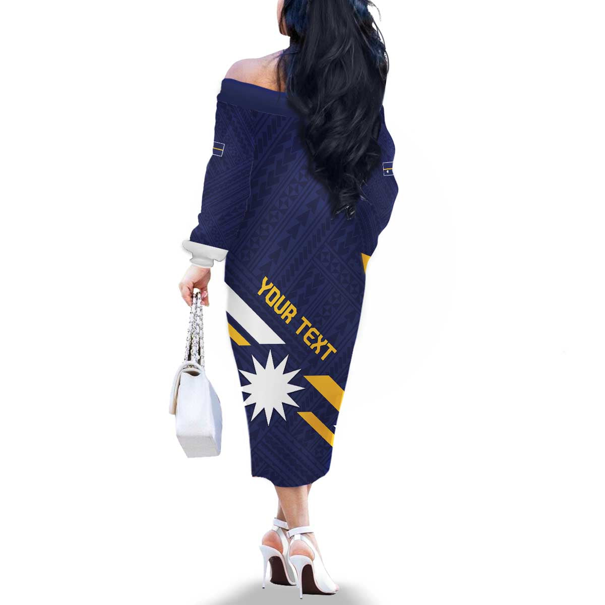 Personalised Happy Nauru Independence Day Family Matching Off The Shoulder Long Sleeve Dress and Hawaiian Shirt Polynesian Pattern LT05 - Polynesian Pride
