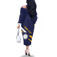 Personalised Happy Nauru Independence Day Family Matching Off The Shoulder Long Sleeve Dress and Hawaiian Shirt Polynesian Pattern LT05 - Polynesian Pride