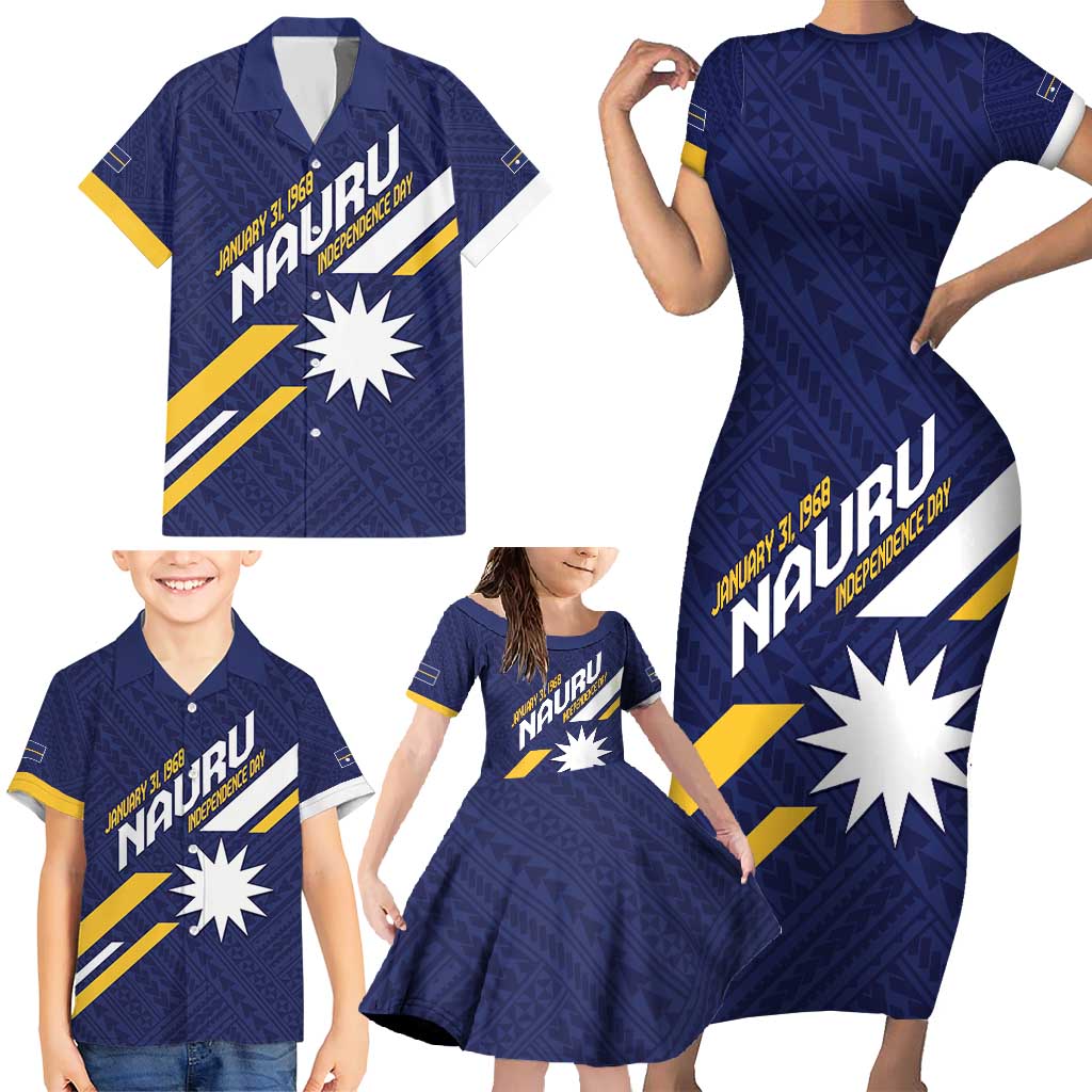 Personalised Happy Nauru Independence Day Family Matching Short Sleeve Bodycon Dress and Hawaiian Shirt Polynesian Pattern LT05 - Polynesian Pride