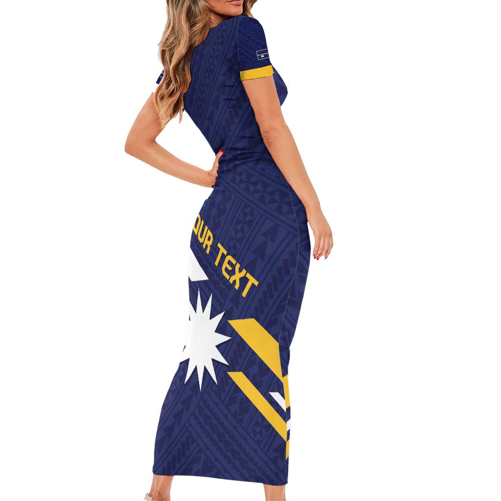 Personalised Happy Nauru Independence Day Family Matching Short Sleeve Bodycon Dress and Hawaiian Shirt Polynesian Pattern LT05 - Polynesian Pride