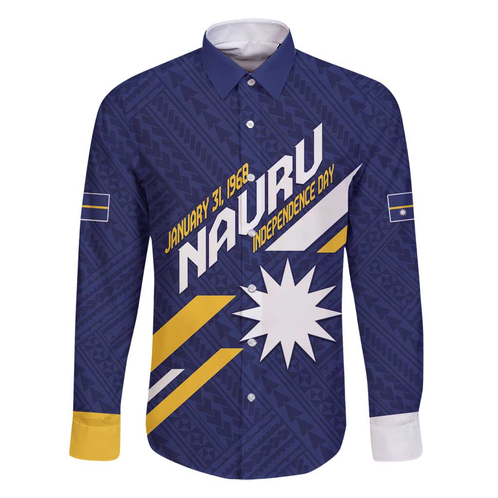 Personalised Happy Nauru Independence Day Family Matching Tank Maxi Dress and Hawaiian Shirt Polynesian Pattern LT05 Dad's Shirt - Long Sleeve Blue - Polynesian Pride