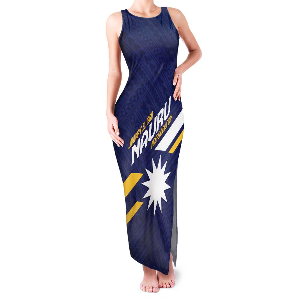 Personalised Happy Nauru Independence Day Family Matching Tank Maxi Dress and Hawaiian Shirt Polynesian Pattern LT05 Mom's Dress Blue - Polynesian Pride