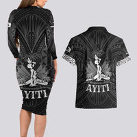 Haiti 1804 Couples Matching Long Sleeve Bodycon Dress and Hawaiian Shirt Polynesian Silver Neg Maron LT05 - Polynesian Pride