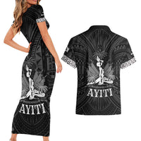 Haiti 1804 Couples Matching Short Sleeve Bodycon Dress and Hawaiian Shirt Polynesian Silver Neg Maron LT05 - Polynesian Pride