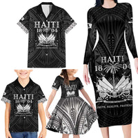 Haiti 1804 Family Matching Long Sleeve Bodycon Dress and Hawaiian Shirt Polynesian Silver Neg Maron LT05 - Polynesian Pride
