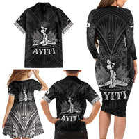 Haiti 1804 Family Matching Long Sleeve Bodycon Dress and Hawaiian Shirt Polynesian Silver Neg Maron LT05 - Polynesian Pride
