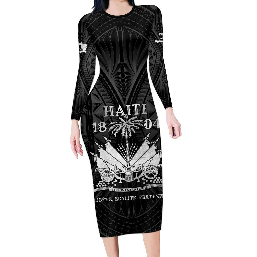 Haiti 1804 Family Matching Long Sleeve Bodycon Dress and Hawaiian Shirt Polynesian Silver Neg Maron LT05 Mom's Dress Silver - Polynesian Pride