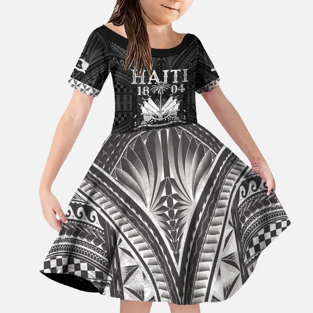 Haiti 1804 Family Matching Mermaid Dress and Hawaiian Shirt Polynesian Silver Neg Maron LT05 Daughter's Dress Silver - Polynesian Pride