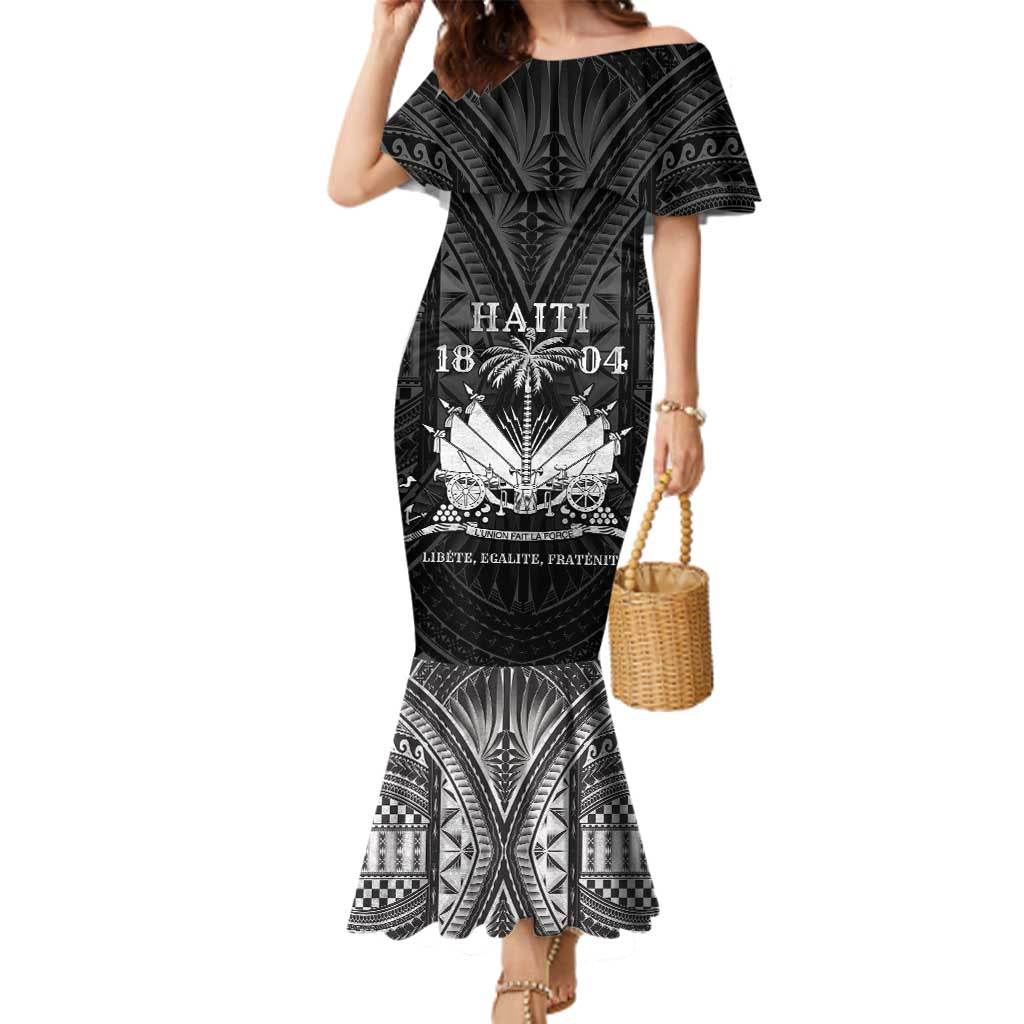 Haiti 1804 Family Matching Mermaid Dress and Hawaiian Shirt Polynesian Silver Neg Maron LT05 Mom's Dress Silver - Polynesian Pride