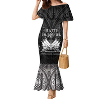 Haiti 1804 Family Matching Mermaid Dress and Hawaiian Shirt Polynesian Silver Neg Maron LT05 Mom's Dress Silver - Polynesian Pride