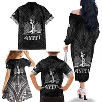 Haiti 1804 Family Matching Off The Shoulder Long Sleeve Dress and Hawaiian Shirt Polynesian Silver Neg Maron LT05 - Polynesian Pride