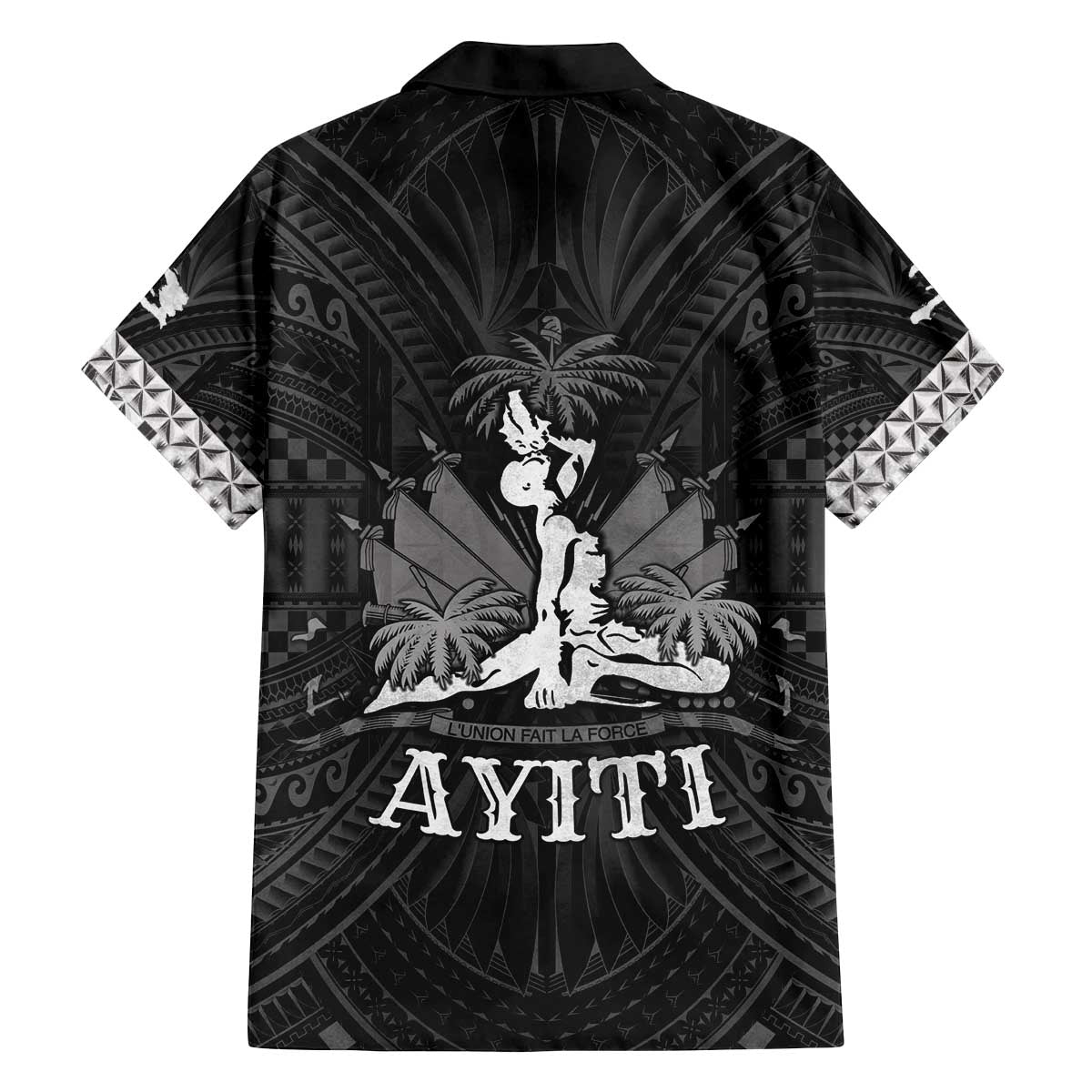 Haiti 1804 Family Matching Off The Shoulder Long Sleeve Dress and Hawaiian Shirt Polynesian Silver Neg Maron LT05 - Polynesian Pride