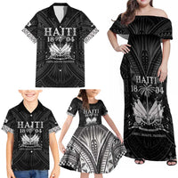 Haiti 1804 Family Matching Off Shoulder Maxi Dress and Hawaiian Shirt Polynesian Silver Neg Maron LT05 - Polynesian Pride