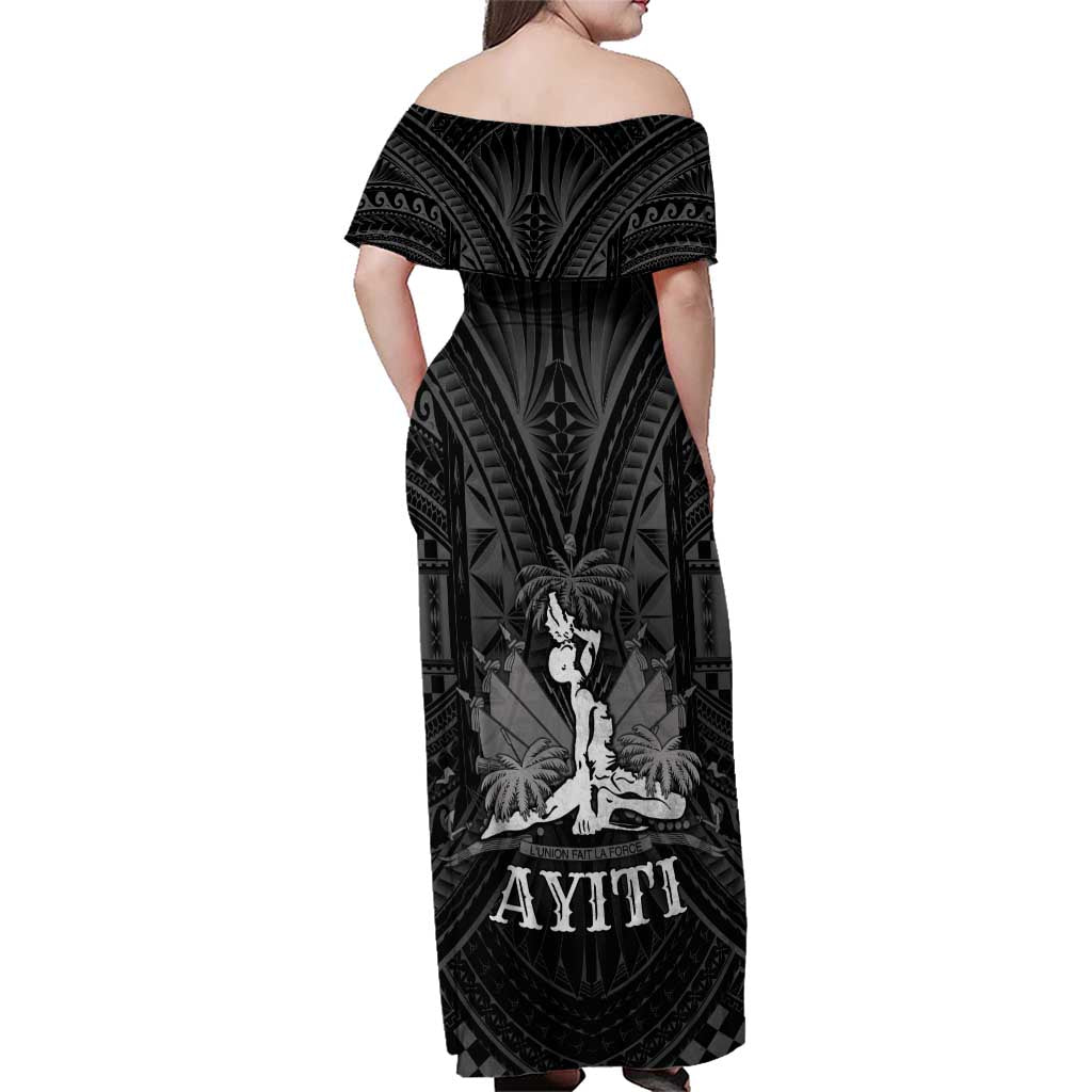Haiti 1804 Family Matching Off Shoulder Maxi Dress and Hawaiian Shirt Polynesian Silver Neg Maron LT05 - Polynesian Pride