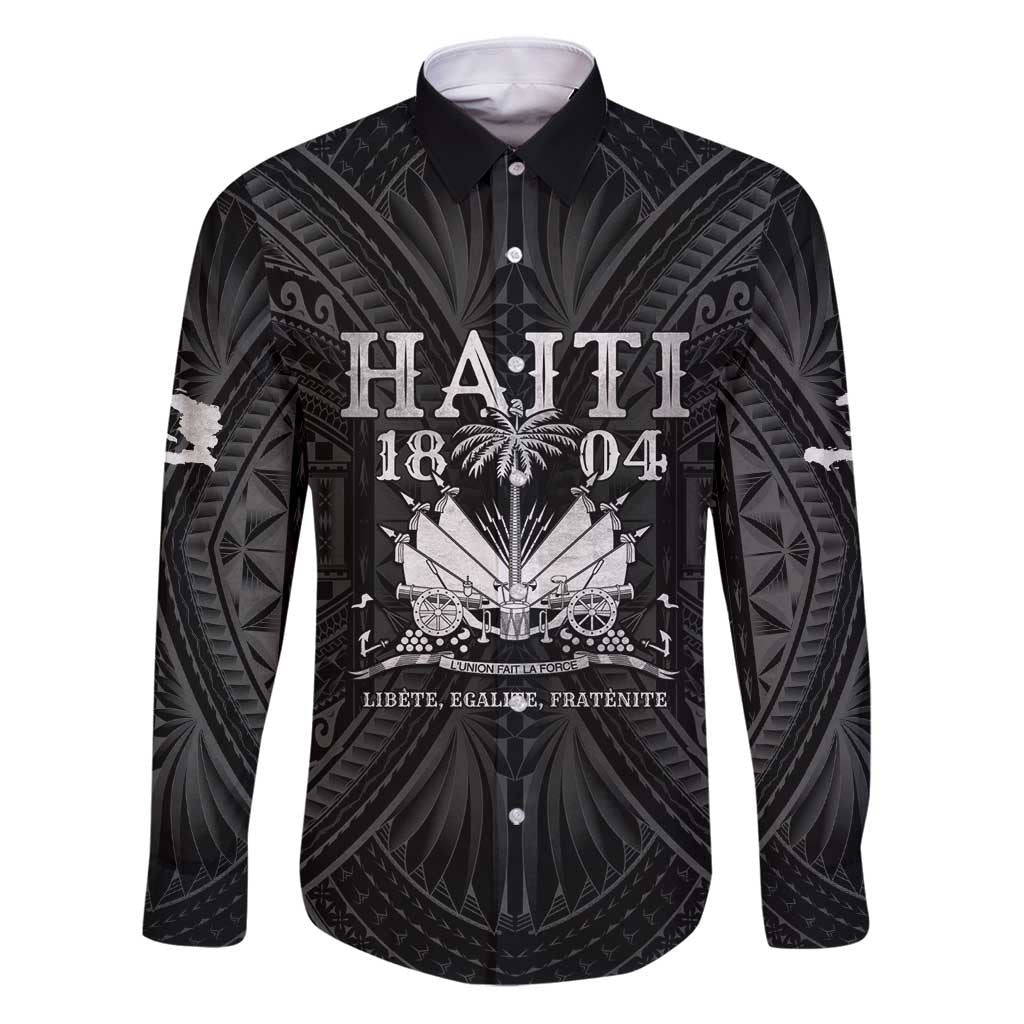 Haiti 1804 Family Matching Puletasi and Hawaiian Shirt Polynesian Silver Neg Maron LT05 Dad's Shirt - Long Sleeve Silver - Polynesian Pride