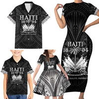 Haiti 1804 Family Matching Short Sleeve Bodycon Dress and Hawaiian Shirt Polynesian Silver Neg Maron LT05 - Polynesian Pride