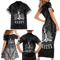 Haiti 1804 Family Matching Short Sleeve Bodycon Dress and Hawaiian Shirt Polynesian Silver Neg Maron LT05 - Polynesian Pride