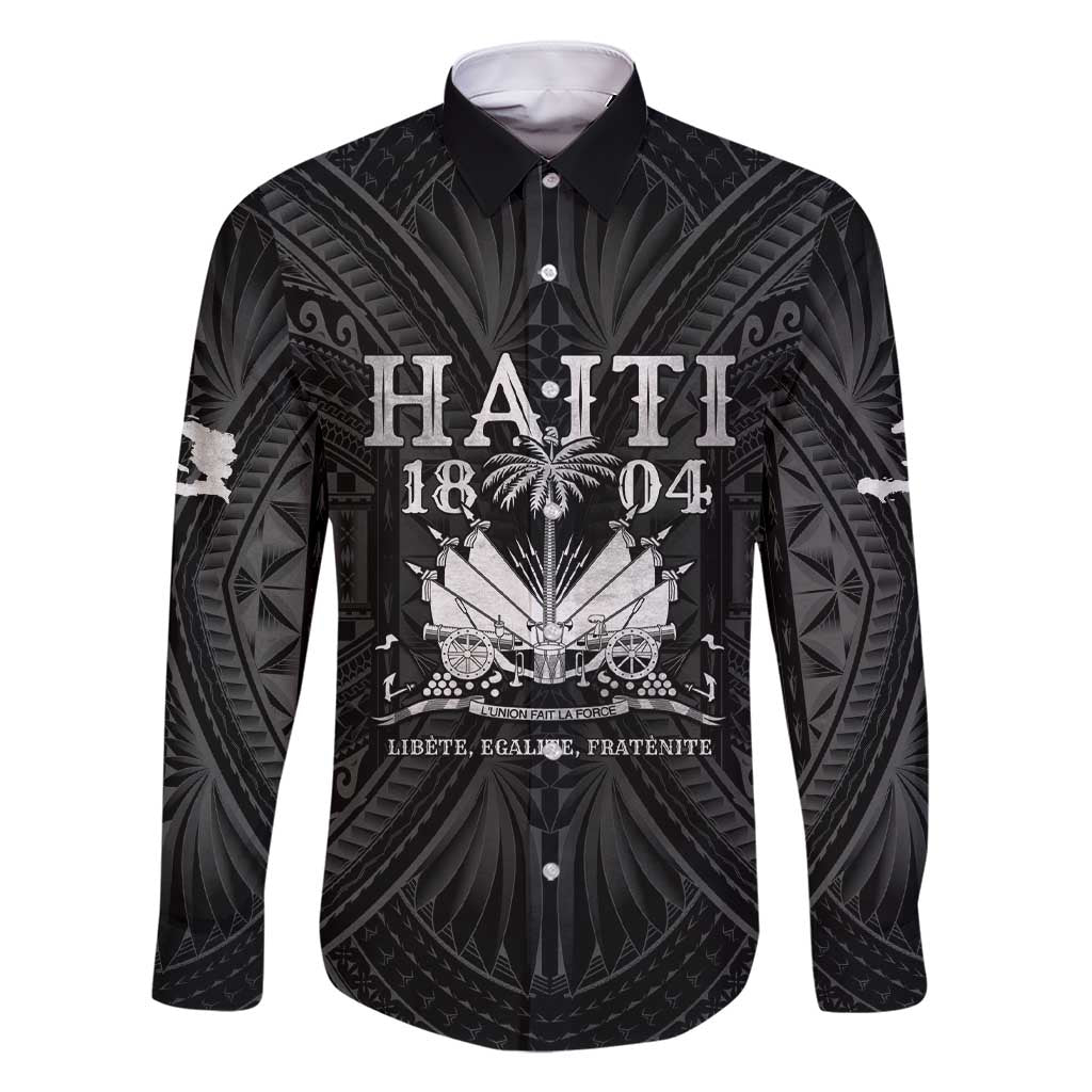 Haiti 1804 Family Matching Short Sleeve Bodycon Dress and Hawaiian Shirt Polynesian Silver Neg Maron LT05 Dad's Shirt - Long Sleeve Silver - Polynesian Pride