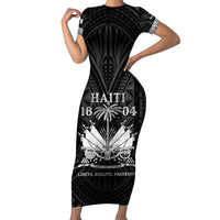 Haiti 1804 Family Matching Short Sleeve Bodycon Dress and Hawaiian Shirt Polynesian Silver Neg Maron LT05 Mom's Dress Silver - Polynesian Pride