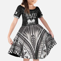 Haiti 1804 Family Matching Summer Maxi Dress and Hawaiian Shirt Polynesian Silver Neg Maron LT05 Daughter's Dress Silver - Polynesian Pride