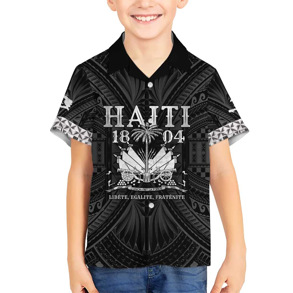 Haiti 1804 Kid Hawaiian Shirt Polynesian Silver Neg Maron LT05 Kid Silver - Polynesian Pride