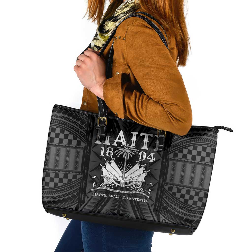 Haiti 1804 Leather Tote Bag Polynesian Silver Neg Maron LT05 Silver - Polynesian Pride