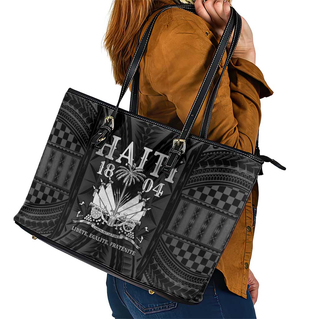 Haiti 1804 Leather Tote Bag Polynesian Silver Neg Maron