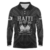 Haiti 1804 Long Sleeve Polo Shirt Polynesian Silver Neg Maron LT05 Silver - Polynesian Pride