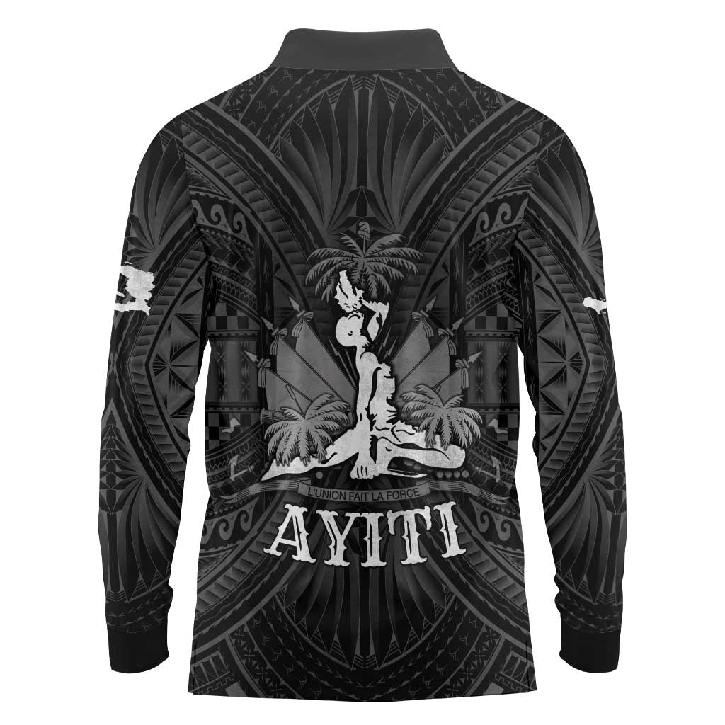 Haiti 1804 Long Sleeve Polo Shirt Polynesian Silver Neg Maron LT05 - Polynesian Pride