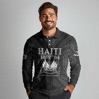 Haiti 1804 Long Sleeve Polo Shirt Polynesian Silver Neg Maron LT05 - Polynesian Pride
