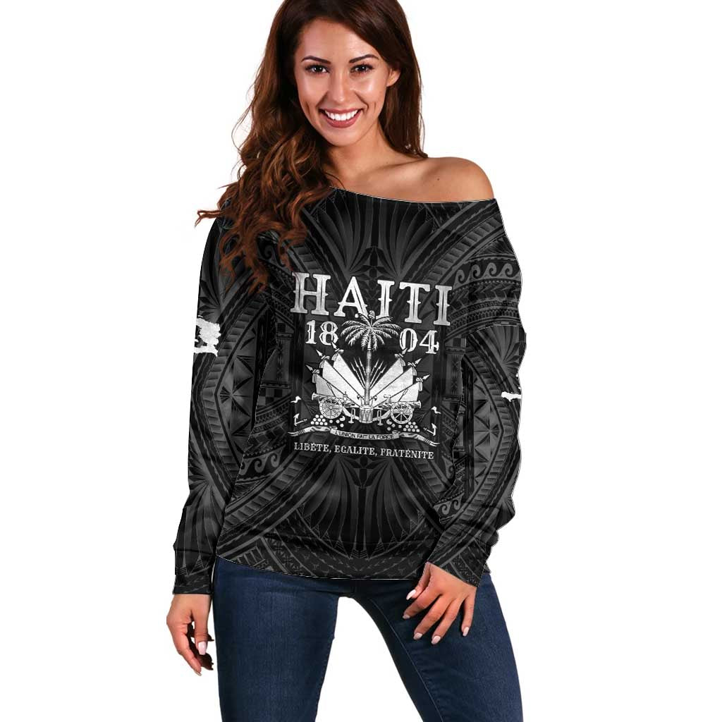 Haiti 1804 Off Shoulder Sweater Polynesian Silver Neg Maron LT05 Women Silver - Polynesian Pride