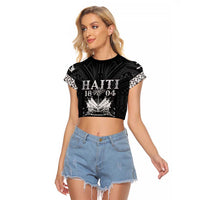 Haiti 1804 Raglan Cropped T Shirt Polynesian Silver Neg Maron LT05 Female Silver - Polynesian Pride