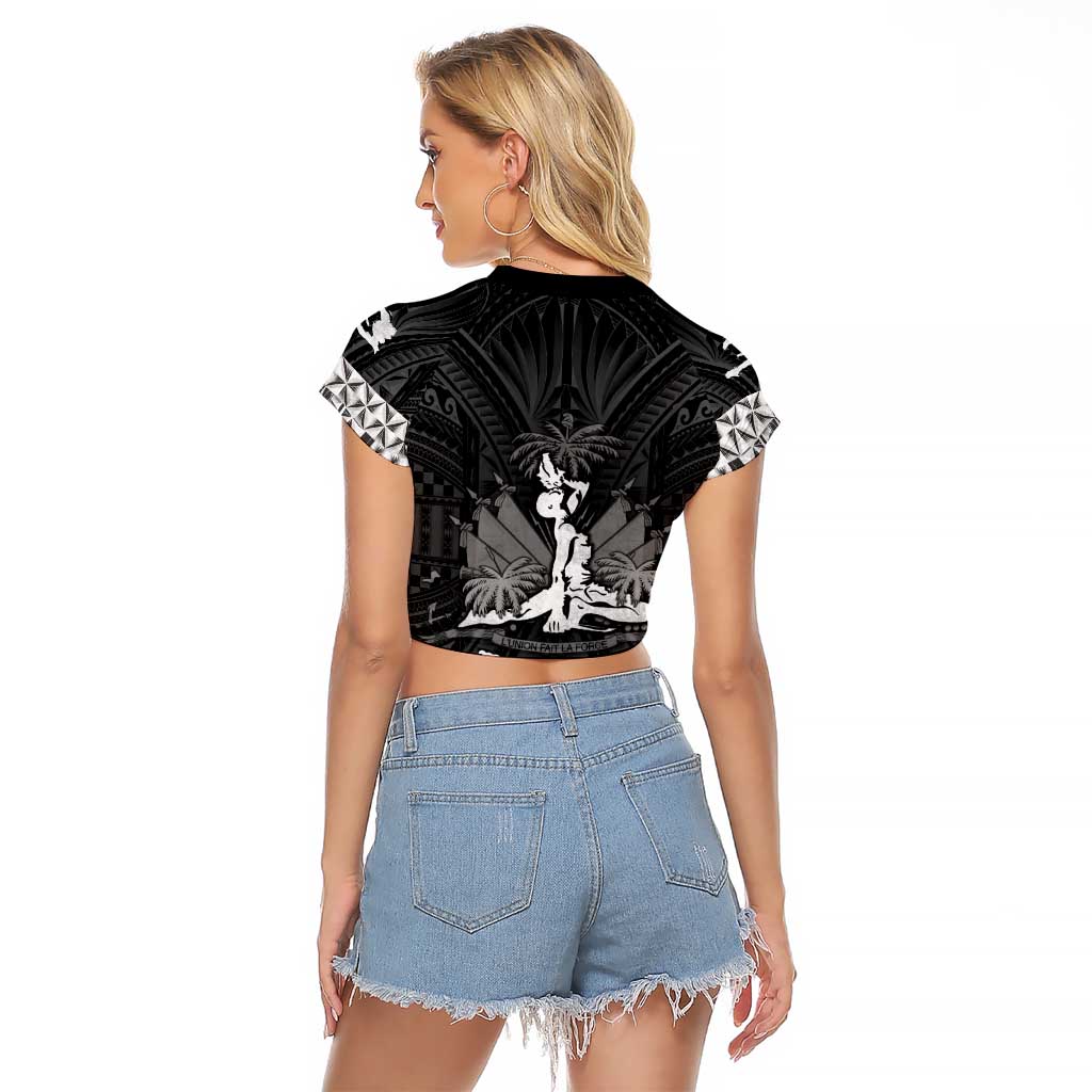 Haiti 1804 Raglan Cropped T Shirt Polynesian Silver Neg Maron LT05 - Polynesian Pride