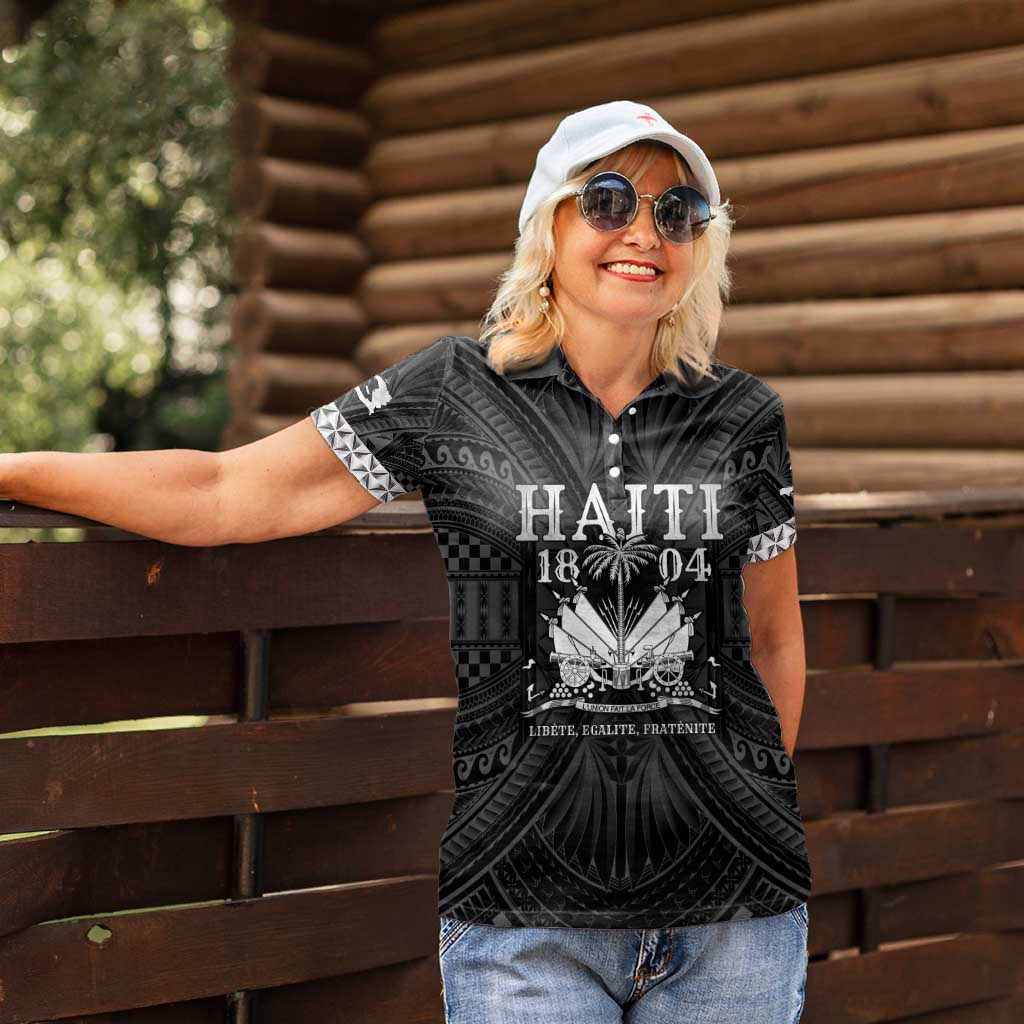 Haiti 1804 Women Polo Shirt Polynesian Silver Neg Maron