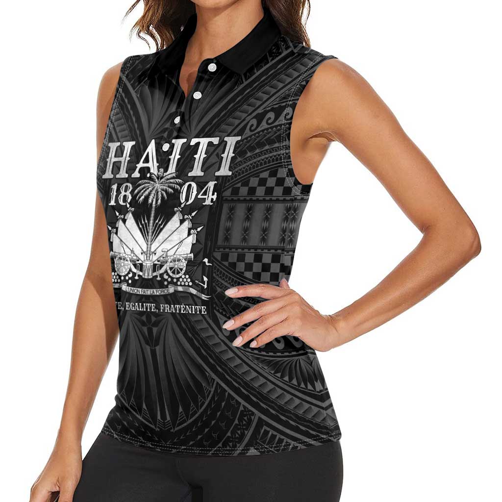 Haiti 1804 Women Sleeveless Polo Shirt Polynesian Silver Neg Maron