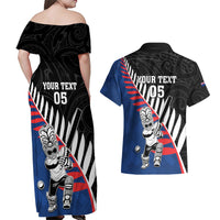 Custom New Zealand Auckland Cricket Couples Matching Off Shoulder Maxi Dress and Hawaiian Shirt With Maori Pattern LT05 - Polynesian Pride