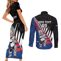 Custom New Zealand Auckland Cricket Couples Matching Short Sleeve Bodycon Dress and Long Sleeve Button Shirt With Maori Pattern LT05 - Polynesian Pride