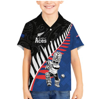 Custom New Zealand Auckland Cricket Family Matching Mermaid Dress and Hawaiian Shirt With Maori Pattern LT05 Son's Shirt Blue - Polynesian Pride