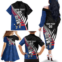 Custom New Zealand Auckland Cricket Family Matching Off The Shoulder Long Sleeve Dress and Hawaiian Shirt With Maori Pattern LT05 - Polynesian Pride