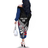 Custom New Zealand Auckland Cricket Family Matching Off The Shoulder Long Sleeve Dress and Hawaiian Shirt With Maori Pattern LT05 - Polynesian Pride