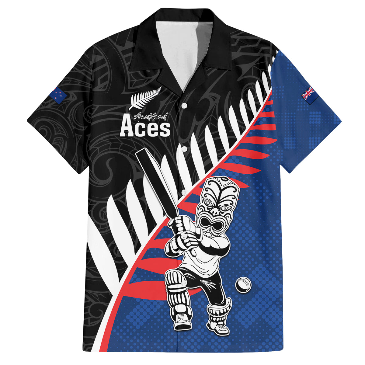 Custom New Zealand Auckland Cricket Family Matching Off Shoulder Maxi Dress and Hawaiian Shirt With Maori Pattern LT05 Dad's Shirt - Short Sleeve Blue - Polynesian Pride
