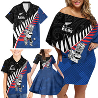 Custom New Zealand Auckland Cricket Family Matching Off Shoulder Short Dress and Hawaiian Shirt With Maori Pattern LT05 - Polynesian Pride