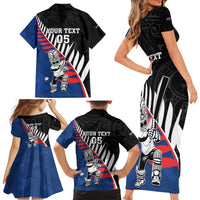 Custom New Zealand Auckland Cricket Family Matching Short Sleeve Bodycon Dress and Hawaiian Shirt With Maori Pattern LT05 - Polynesian Pride