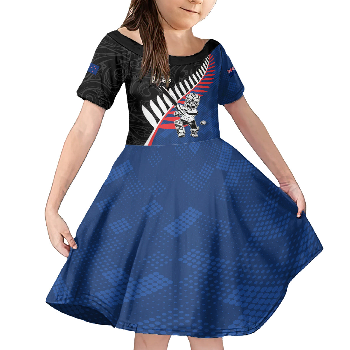 Custom New Zealand Auckland Cricket Family Matching Summer Maxi Dress and Hawaiian Shirt With Maori Pattern LT05 Daughter's Dress Blue - Polynesian Pride
