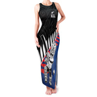 Custom New Zealand Auckland Cricket Family Matching Tank Maxi Dress and Hawaiian Shirt With Maori Pattern LT05 Mom's Dress Blue - Polynesian Pride