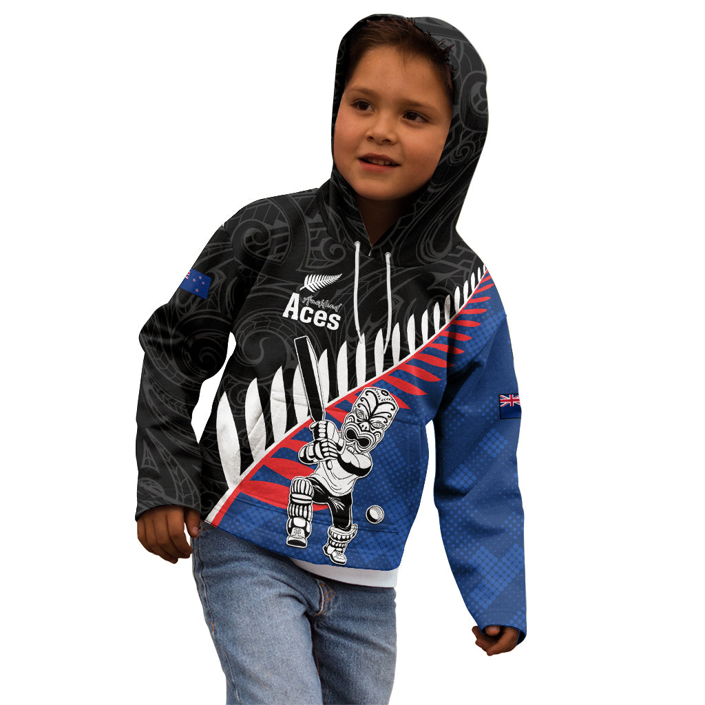 Custom New Zealand Auckland Cricket Kid Hoodie With Maori Pattern