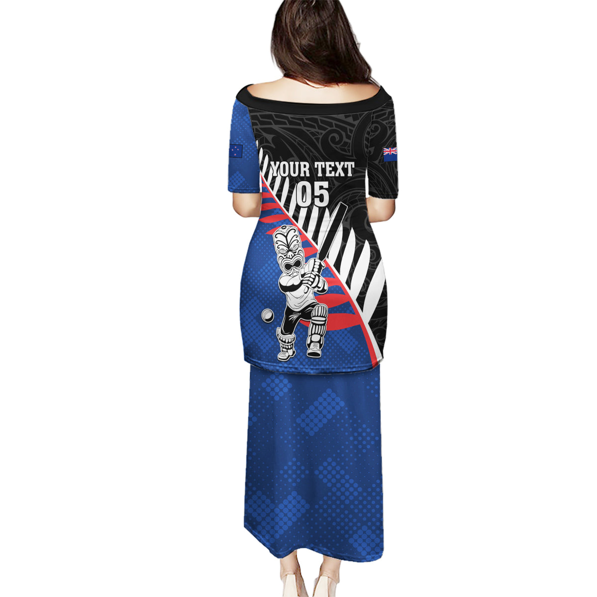 Custom New Zealand Auckland Cricket Puletasi With Maori Pattern