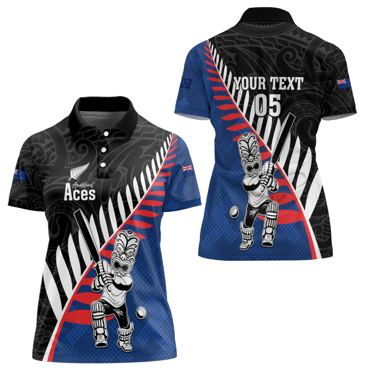Custom New Zealand Auckland Cricket Women Polo Shirt With Maori Pattern