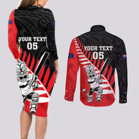 Custom New Zealand Canterbury Cricket Couples Matching Long Sleeve Bodycon Dress and Long Sleeve Button Shirt With Maori Pattern LT05 - Polynesian Pride